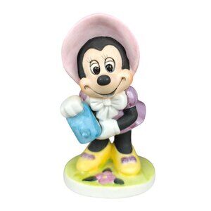Vintage Walt Disney Minnie Mouse Ceramic Figurine With Watering Can Gardening
